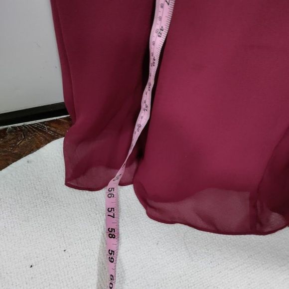 Hayley Paige "5857 - Burgundy" Lace Chiffon Burgundy Dress  12 - Picture 13 of 15